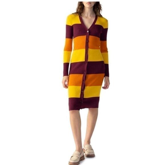 Sanctuary Women's Striped Longline Cardigan Dress - Dark Cherry / Pumpkin New L - Picture 2 of 8